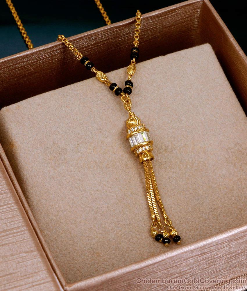 Micro Gold Plated Diamond Mangalsutra Black Beaded Chain SMDR2725 Micro Gold Plated Diamond Mangalsutra Black Beaded Chain SMDR2725