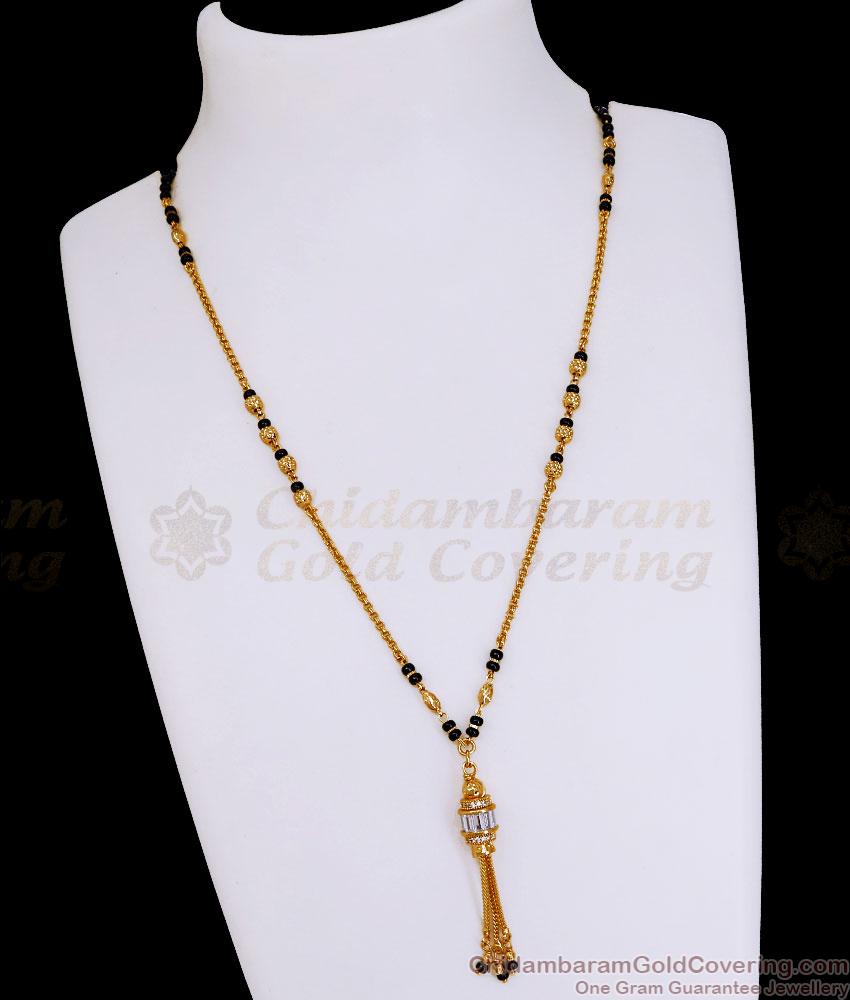 Micro Gold Plated Diamond Mangalsutra Black Beaded Chain SMDR2725 Micro Gold Plated Diamond Mangalsutra Black Beaded Chain SMDR2725