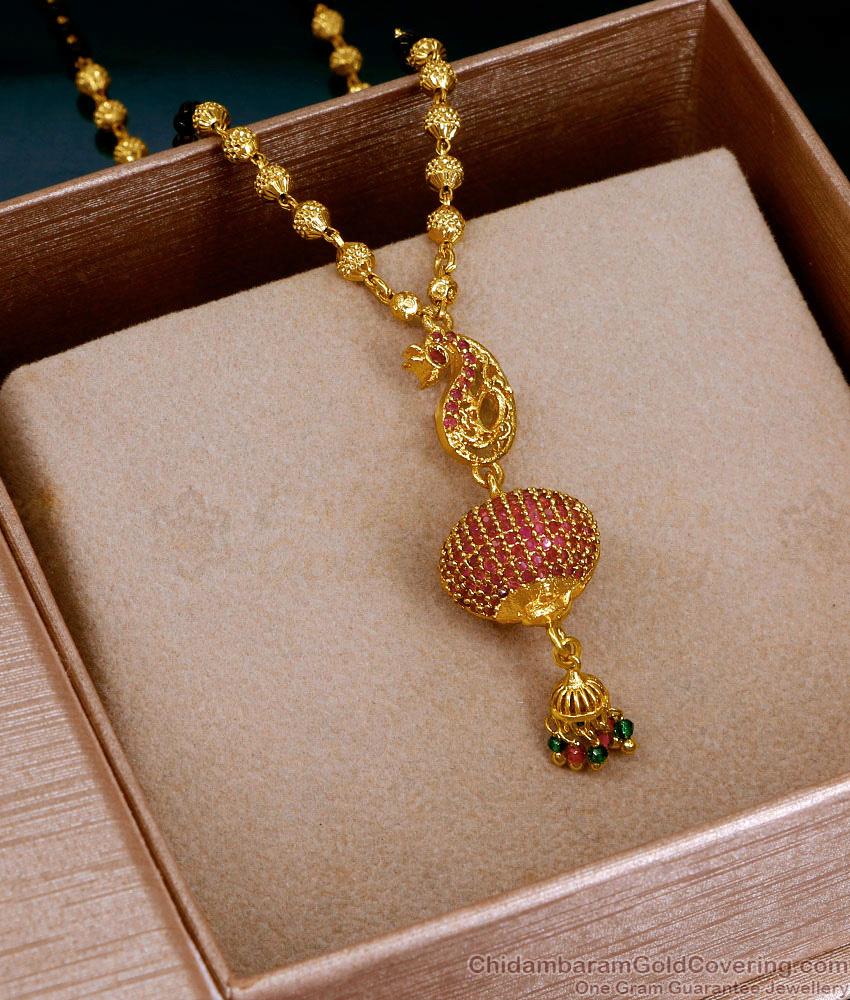 Premium Quality Gold Plated Peacock Mangalsutra With Ruby Stone SMDR2726