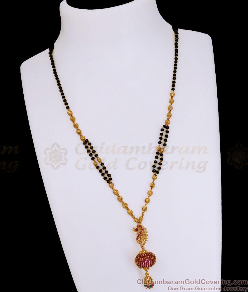Premium Quality Gold Plated Peacock Mangalsutra With Ruby Stone SMDR2726