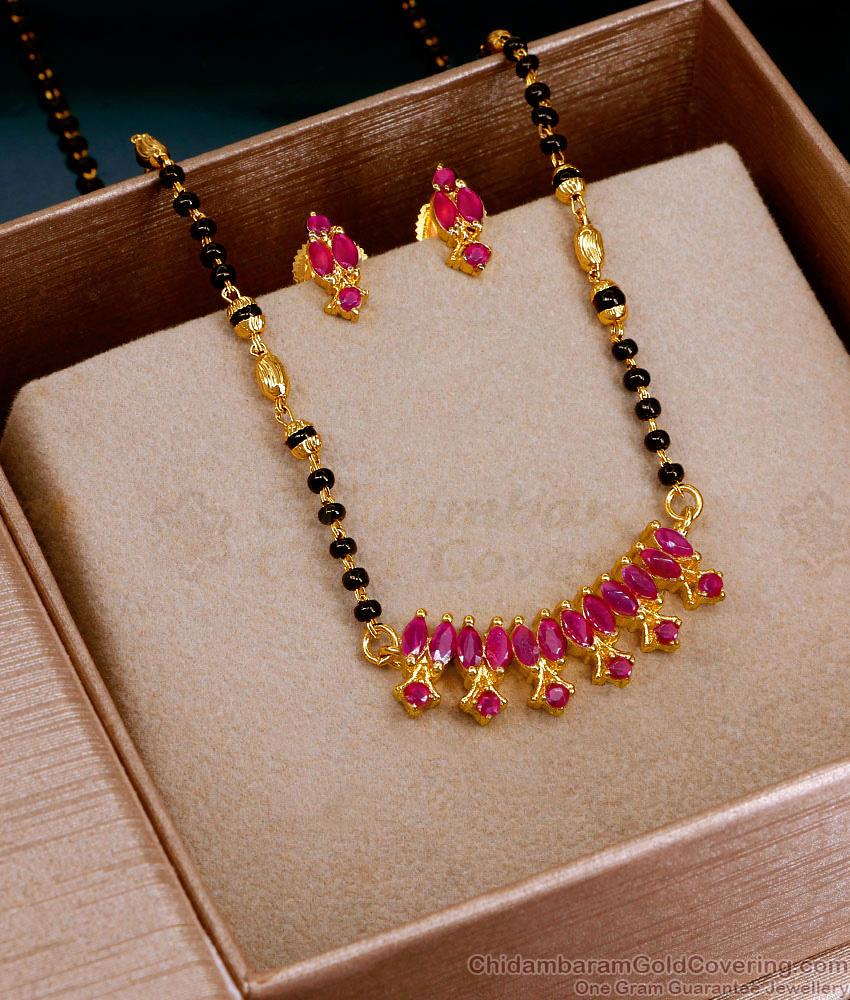 Beautiful Ruby Stone Karimani Mangalsutra With Earring SMDR2728