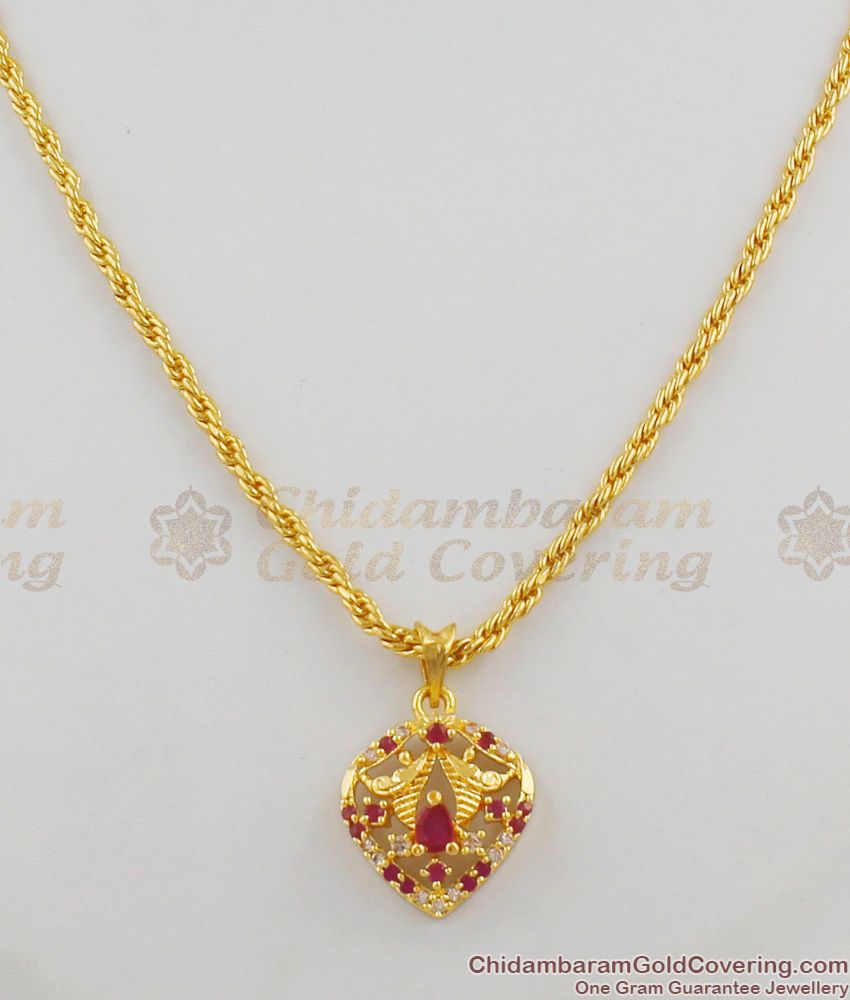 Gold Inspired Heart Design Pendant Chain With Stone Valentines Special Gift For Girls SMDR273