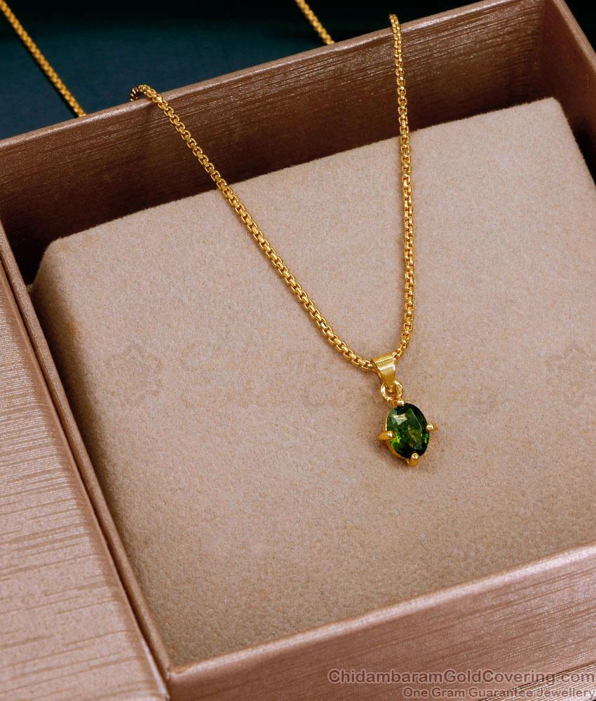 Single Emerald Stone One Gram Gold Necklace For Daily Wear SMDR2733