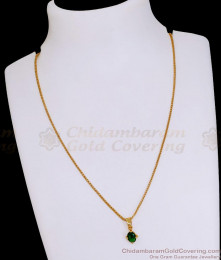 Single Emerald Stone One Gram Gold Necklace For Daily Wear SMDR2733