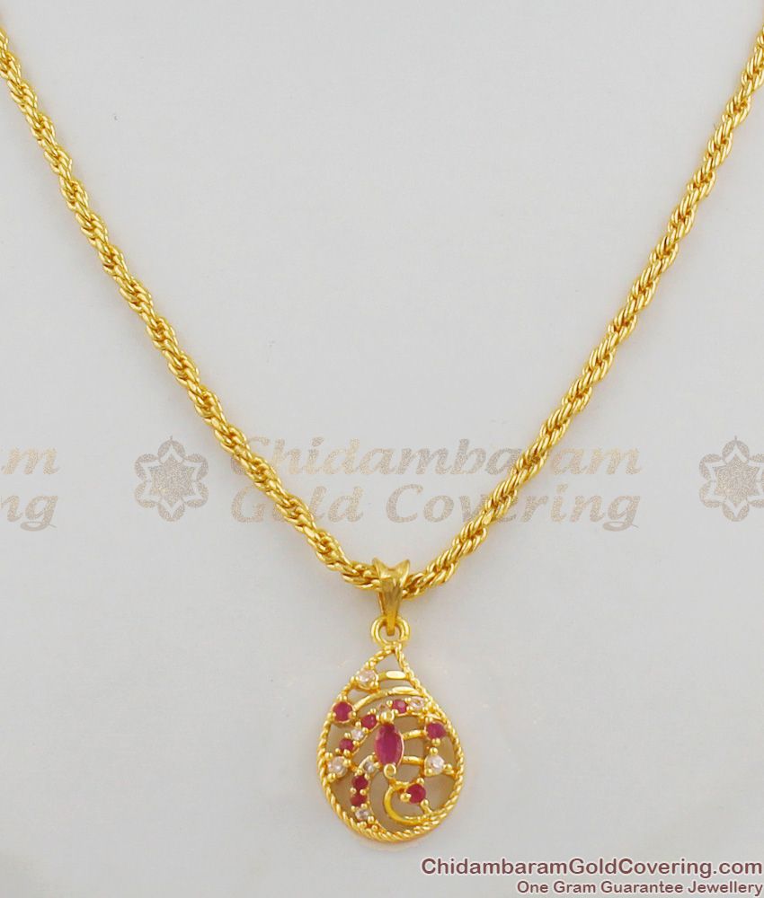 Trendy Design Ruby Stone Gold Pendant Chain Collection For Girls Daily Wear SMDR274