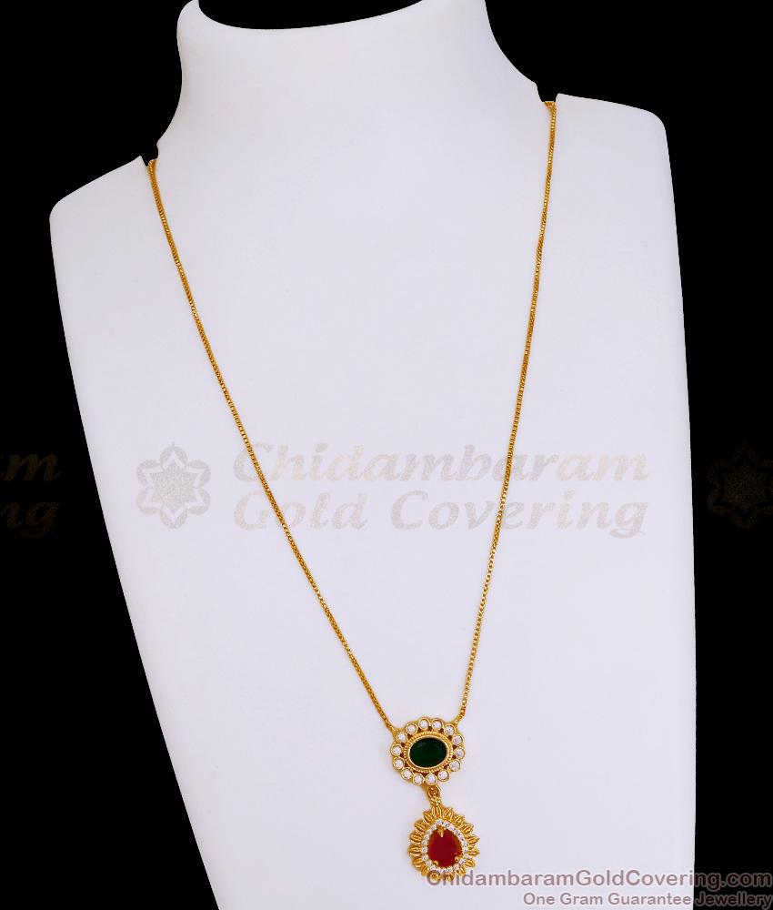 Glittering Ruby Green Stone Necklace Short Pendant Chain Design SMDR2747
