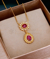 Big Ruby Stone Gold Imitation Necklace Light Weight Design Online SMDR2748 Big Ruby Stone Gold Imitation Necklace Light Weight Design Online SMDR2748