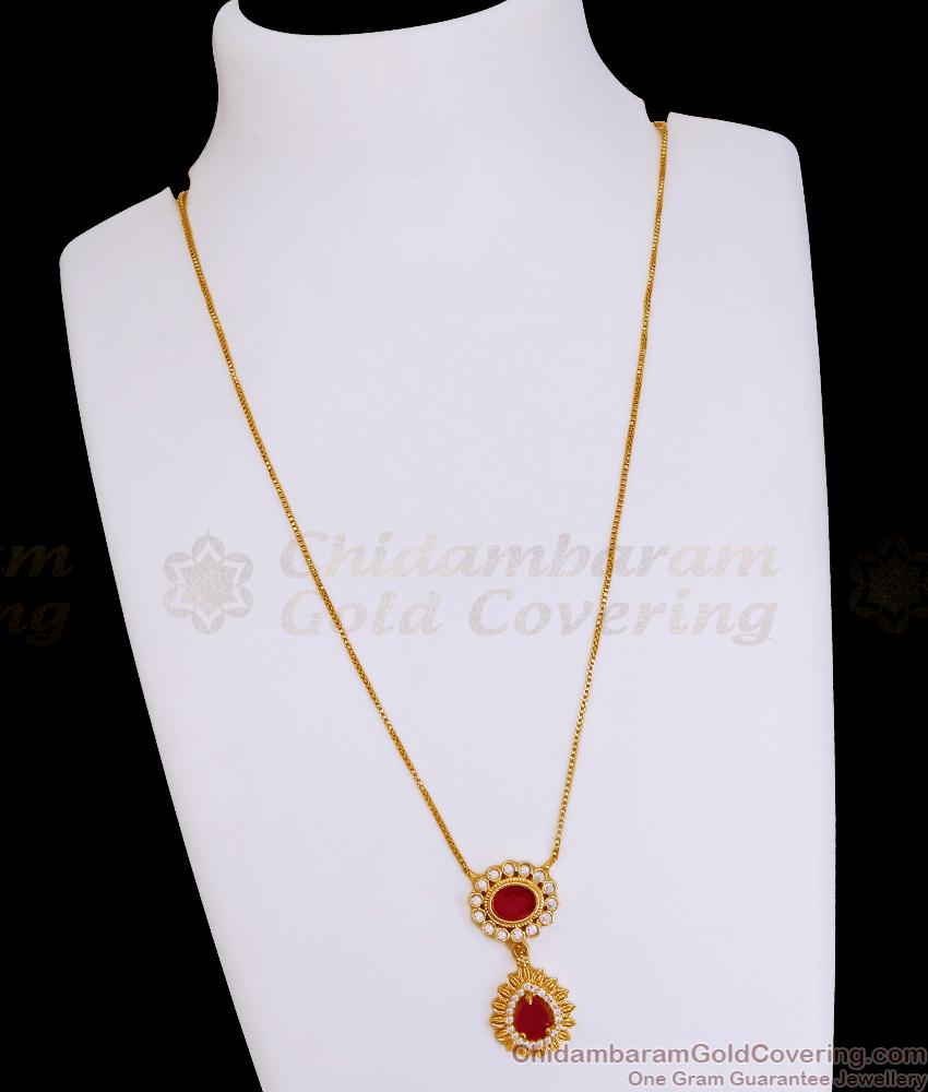 Big Ruby Stone Gold Imitation Necklace Light Weight Design Online SMDR2748