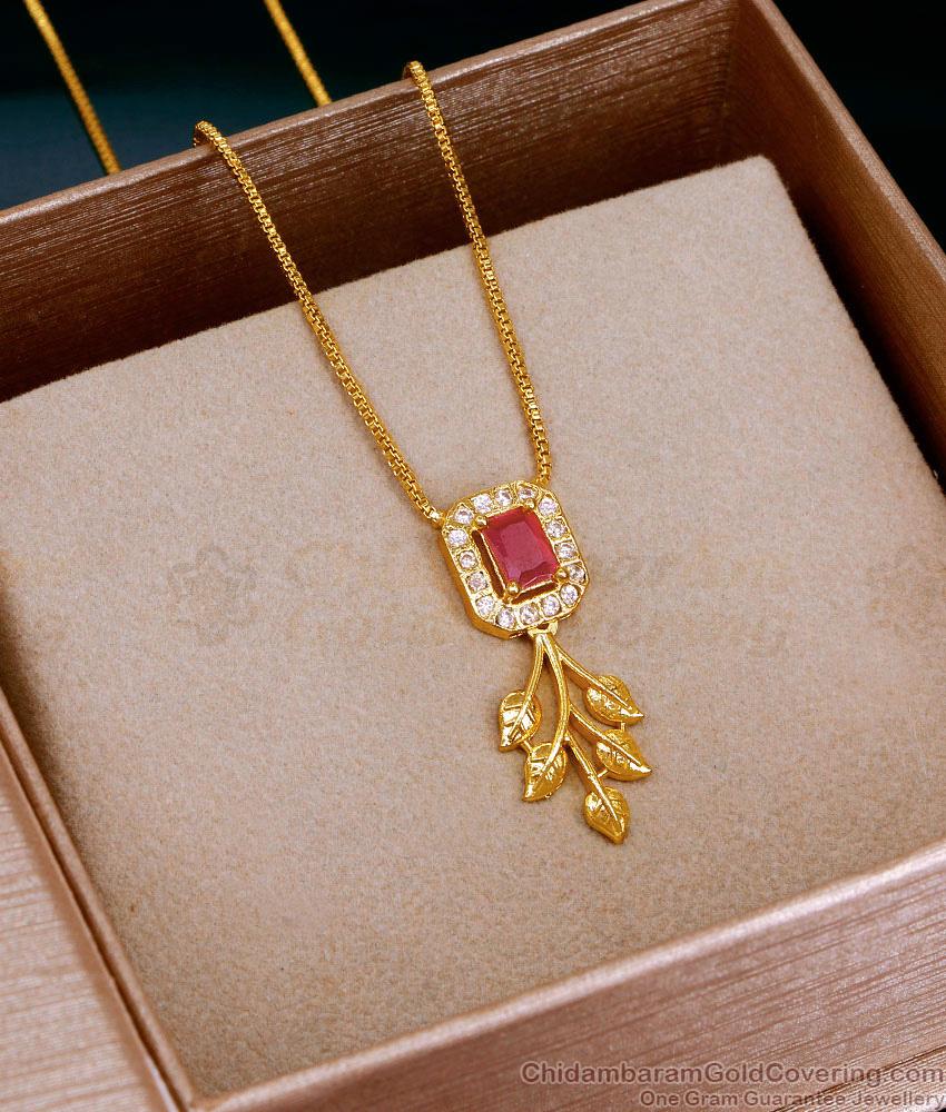 Buy Regular Use Single Ruby Stone Gold Pendant Chain Online SMDR2749