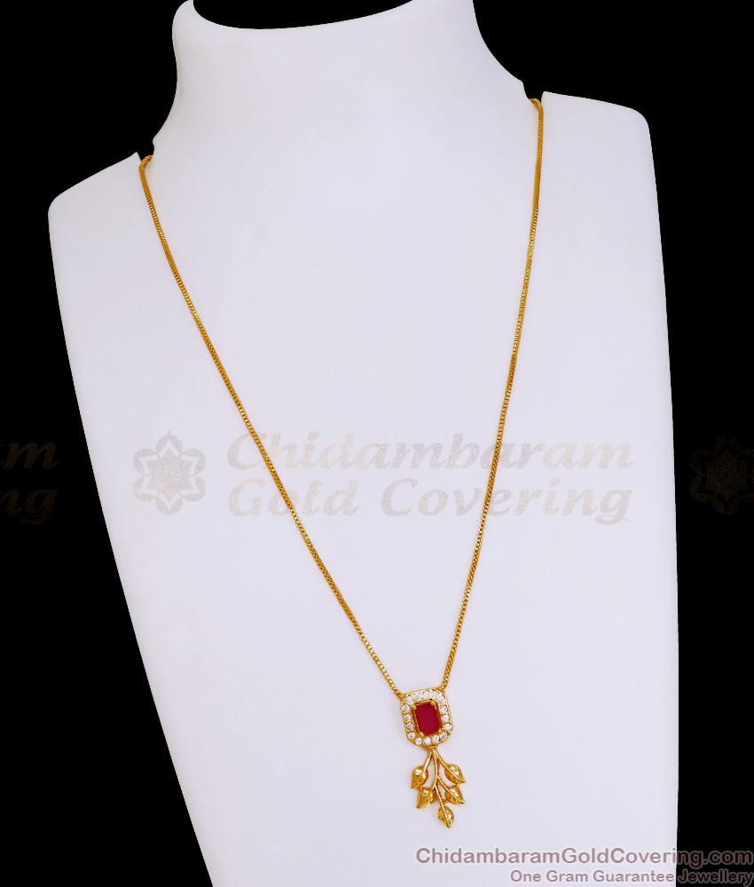 Buy Regular Use Single Ruby Stone Gold Pendant Chain Online SMDR2749