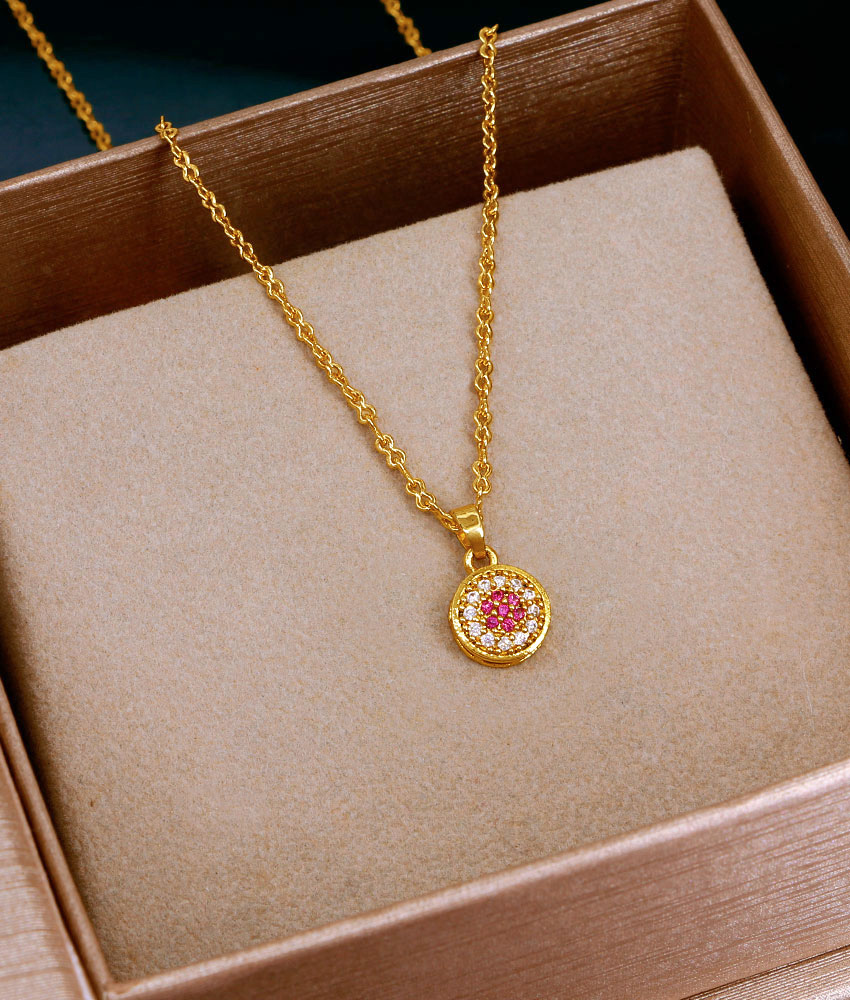 Light Weight Ruby White Round Pendant Gold Chain Online SMDR2752 Light Weight Ruby White Round Pendant Gold Chain Online SMDR2752