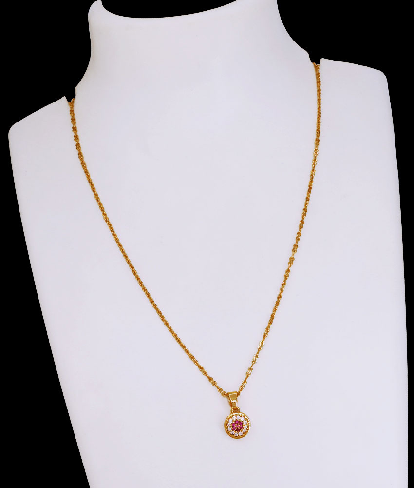 Light Weight Ruby White Round Pendant Gold Chain Online SMDR2752 Light Weight Ruby White Round Pendant Gold Chain Online SMDR2752