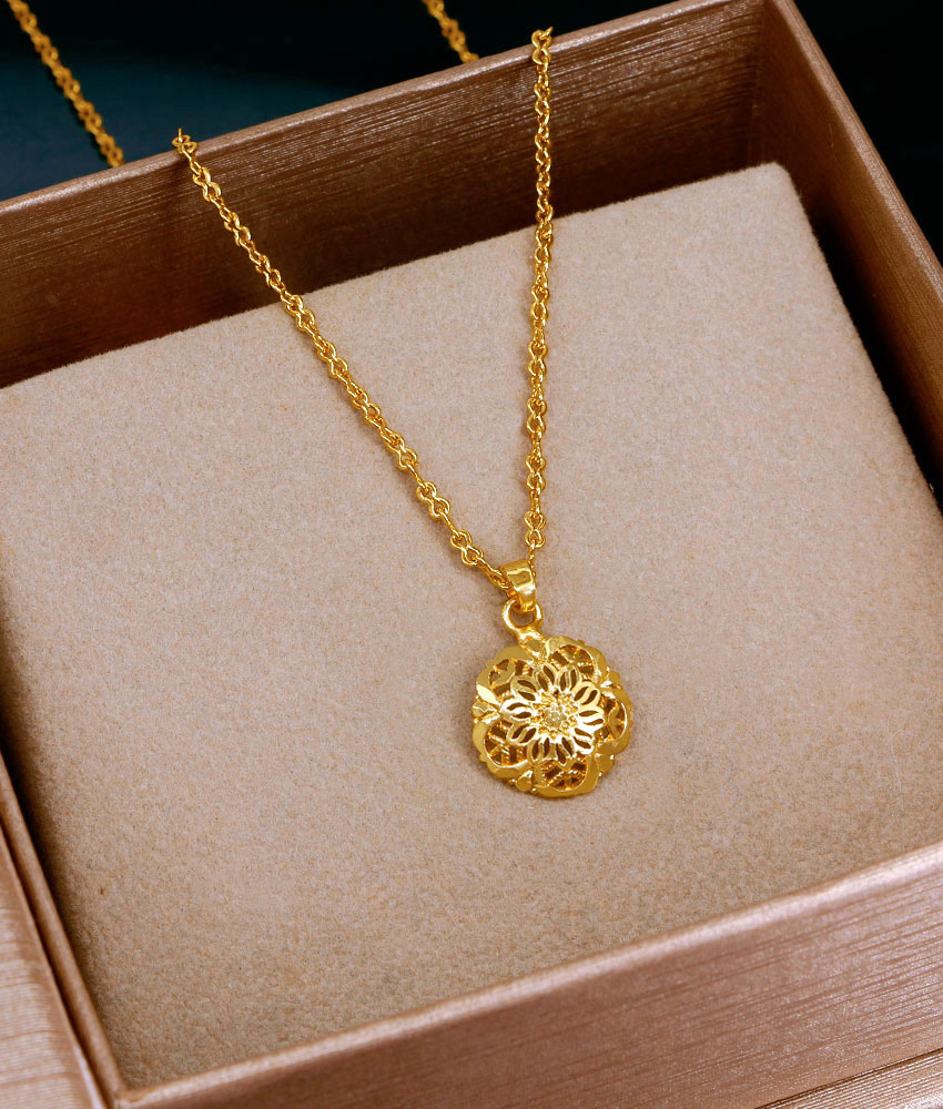 Latest Pure Gold Tone Plain Locket Chain Floral Design Online SMDR2758