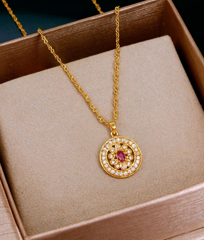 Stylish Ruby White Round Gold Pendant Chain At Affordable Price SMDR2759