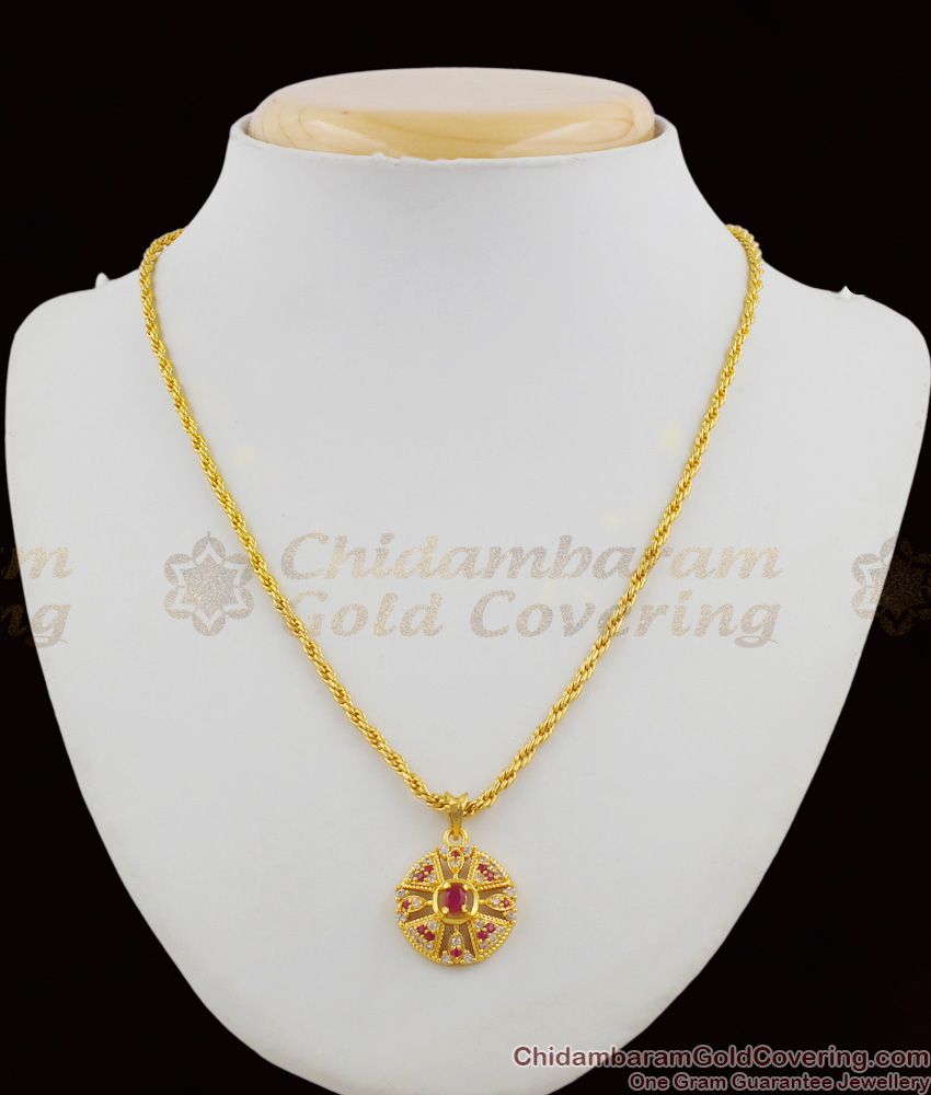 Girls Favorite Stunning Ruby AD Stone Gold Plated Pendant Chain Online SMDR276