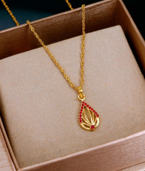 Stylish Ruby Stone Leaf Pendant Gold Plated Necklace Design SMDR2760 Stylish Ruby Stone Leaf Pendant Gold Plated Necklace Design SMDR2760