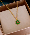 Elegant Ruby Green Stone Floral Gold Pendant Chain For Daily Wear SMDR2764