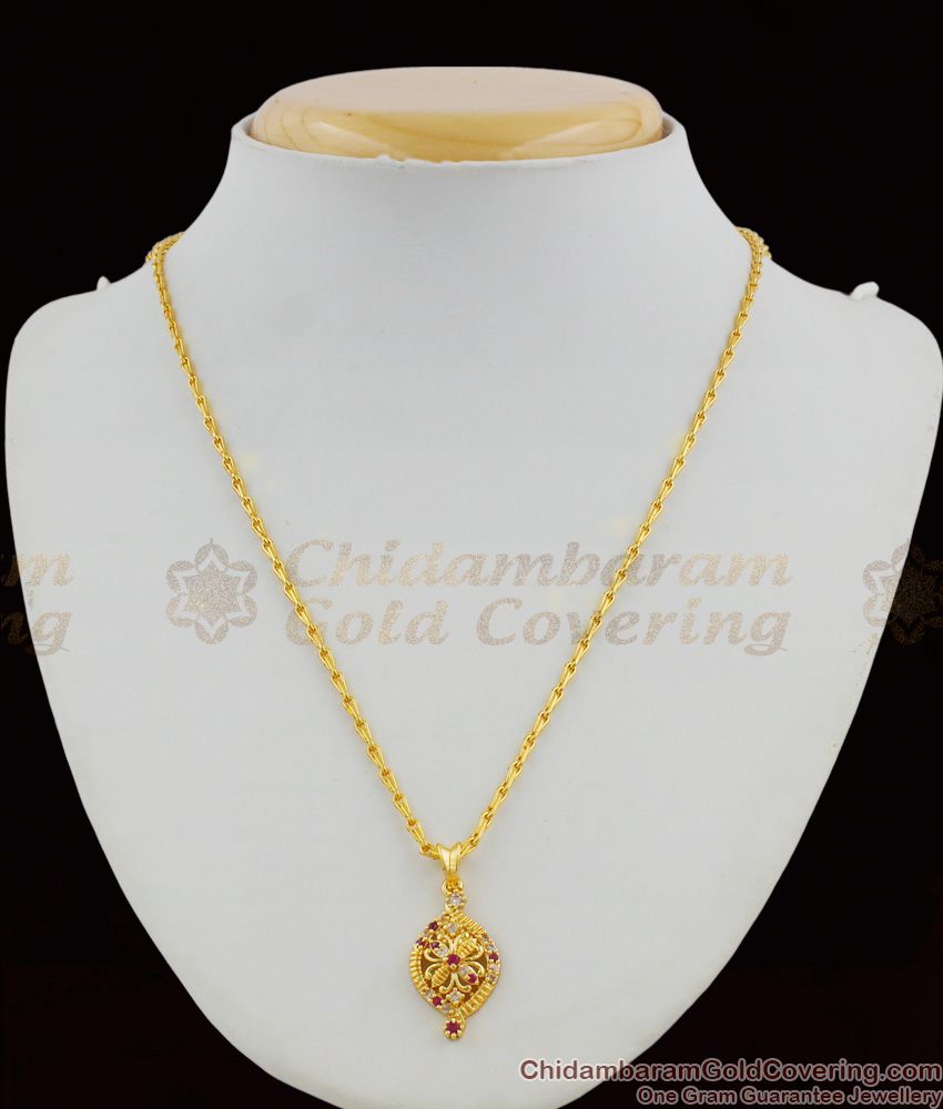 Beautiful Buttterfly Design Gold Tone Pendant Chain With AD Ruby Stone SMDR277