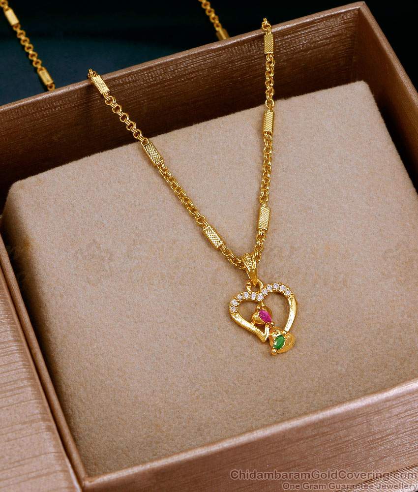 Regular Wear One Gram Gold Ad Stone Heart Locket Chain Online SMDR2776