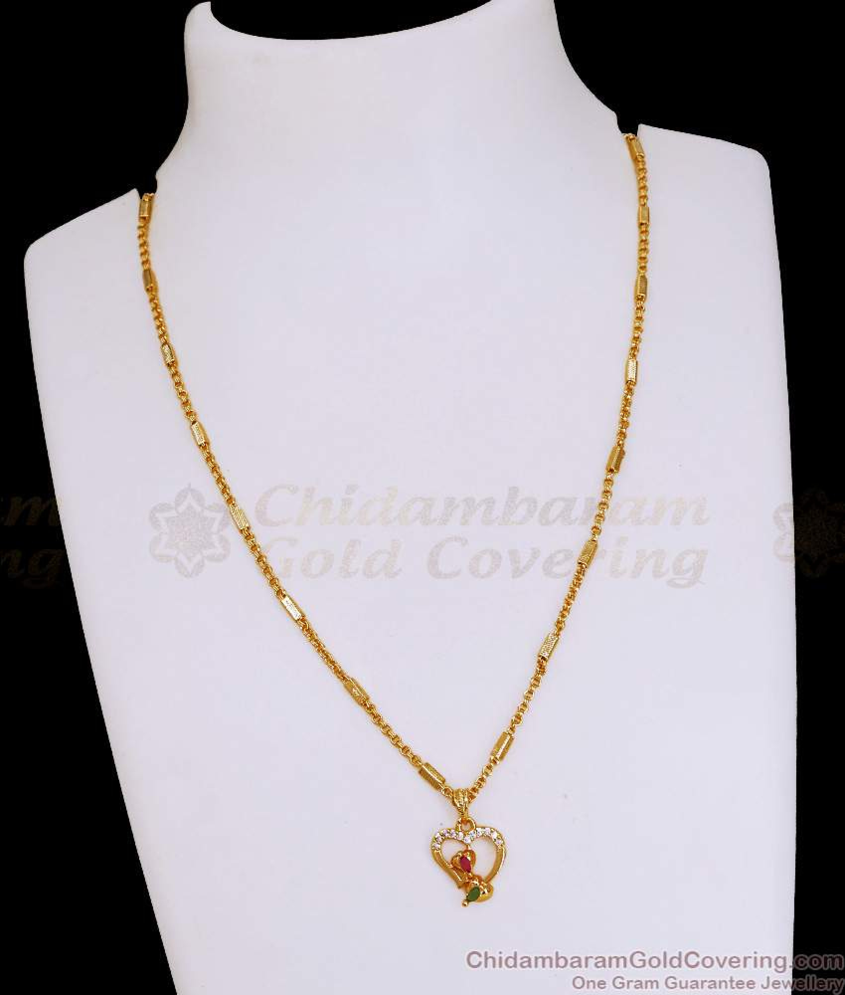 Regular Gold Chain Regular Wear One Gram Gold Ad Stone Heart Locket Chain Online SMDR2776