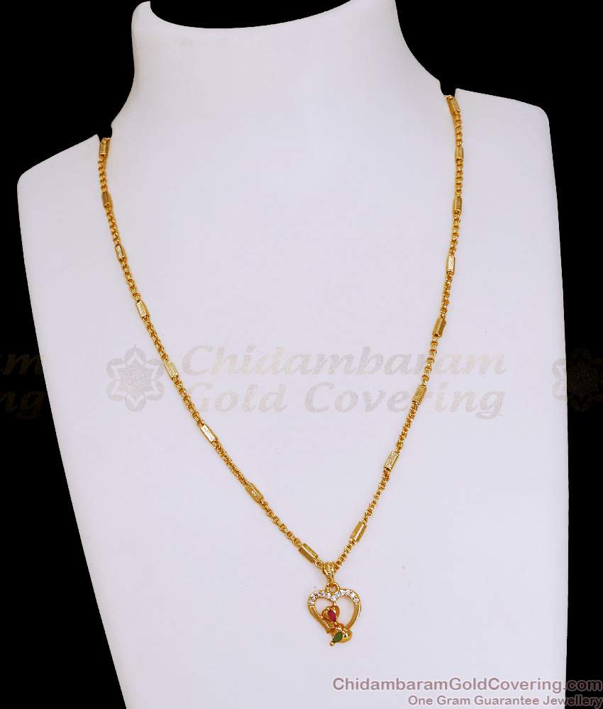 Regular Wear One Gram Gold Ad Stone Heart Locket Chain Online SMDR2776