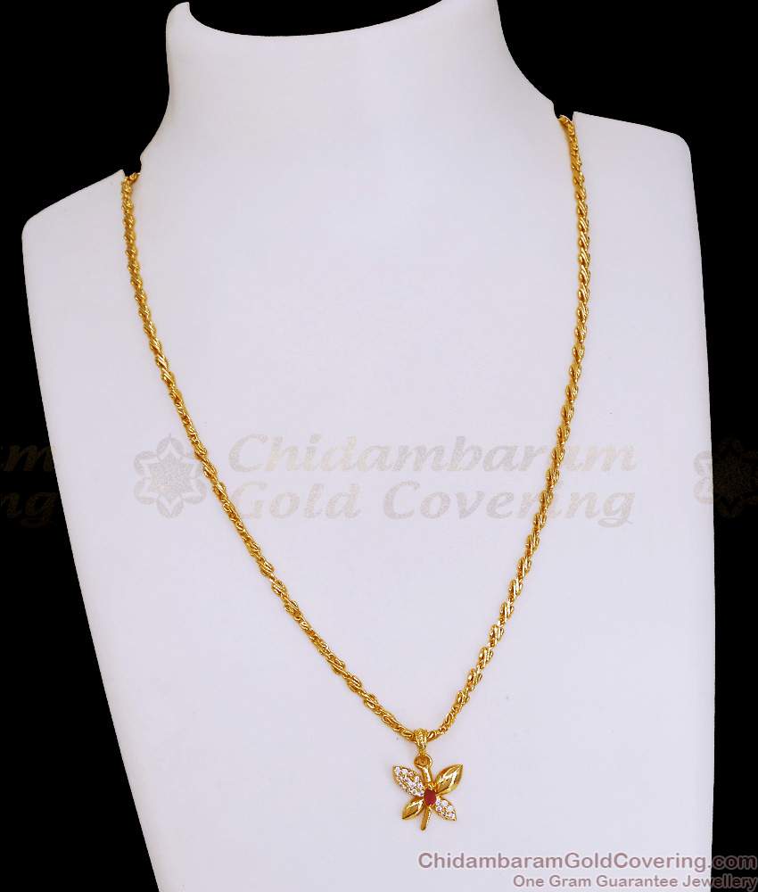 Daily Wear Gold Imitation Floral Pendant Chain With Stones SMDR2777