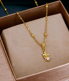Traditional Lord Ganesha Small Gold Pendant Chain With White Stone SMDR2778
