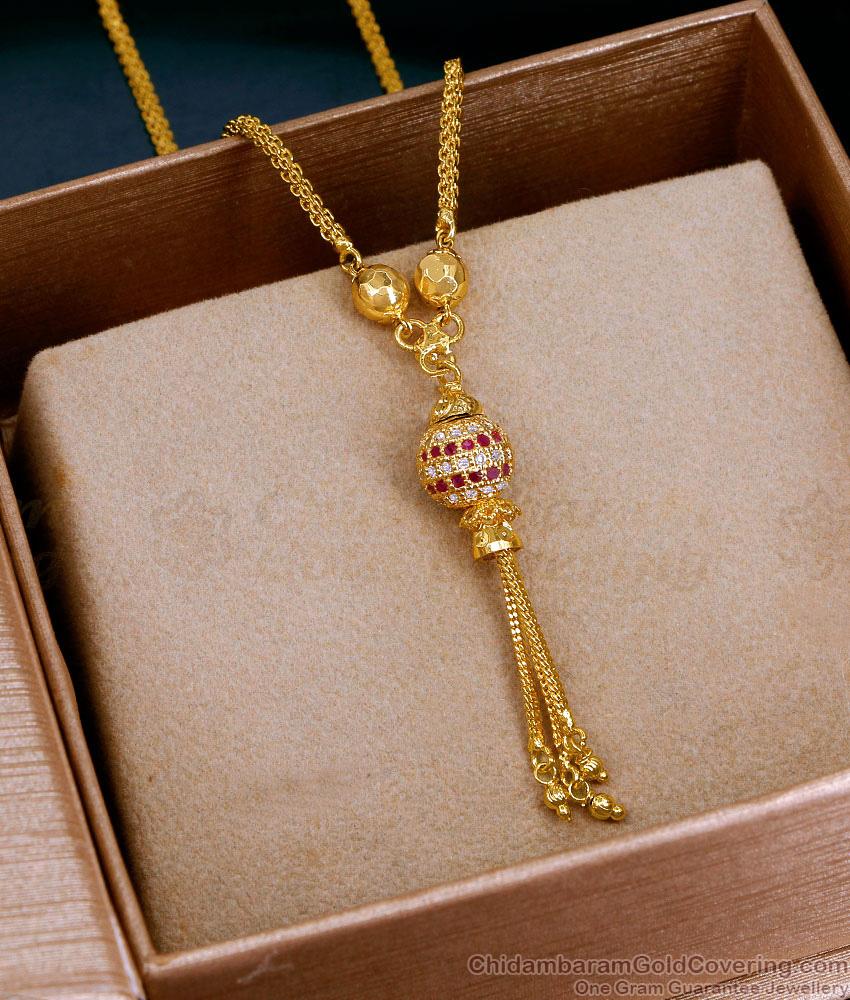 Traditional Ruby White Stone Gold Imitation Mangalsutra Short Chain Design Online SMDR2789