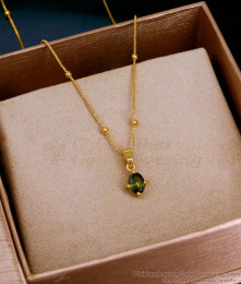 Small Green Stone Gold Pendant Necklace Design For College Girls SMDR2792