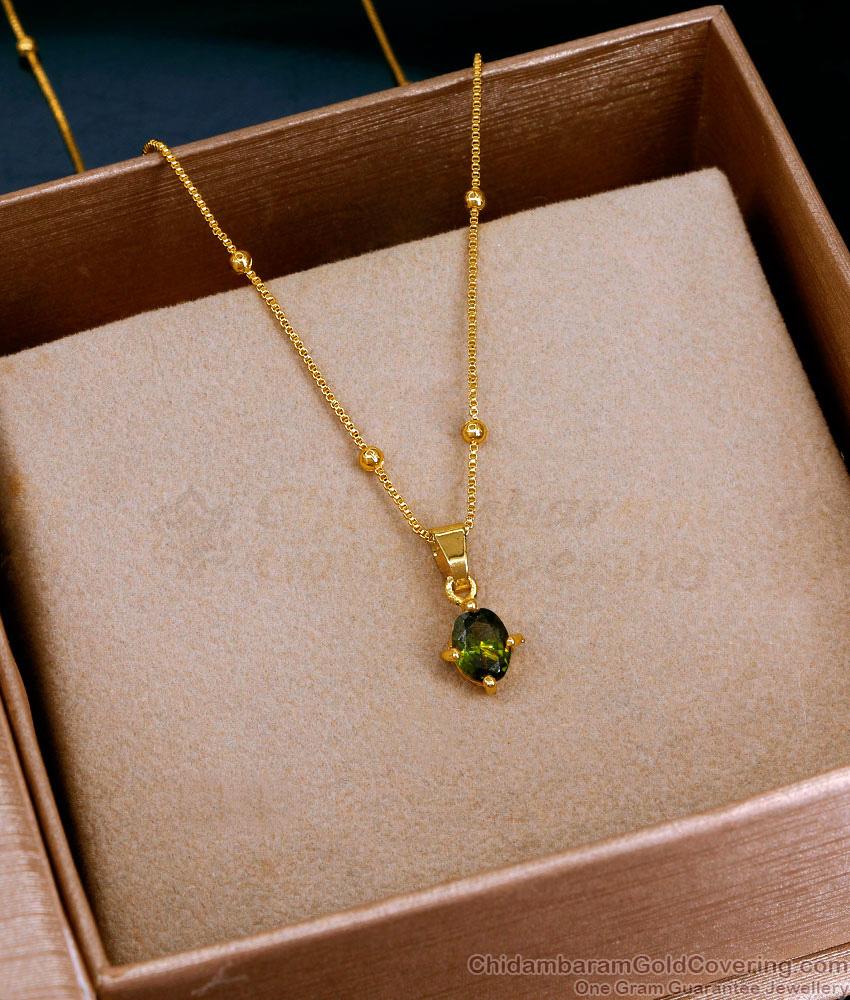 Small Green Stone Gold Pendant Necklace Design For College Girls SMDR2792