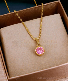 High Quality Gold Imitation Pink Stone Round Pendant Chain Online SMDR2797