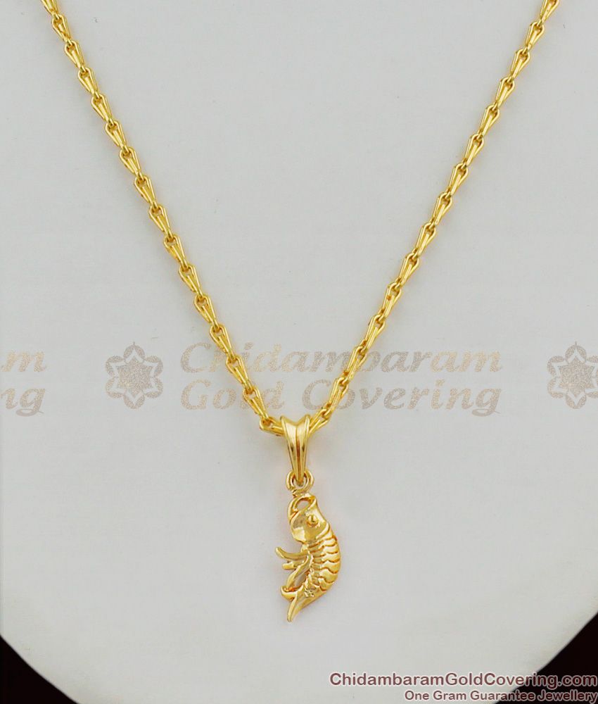 Plain Fish Prawn Design Gold Pendant Chain Latest Jewelry For Ladies SMDR280