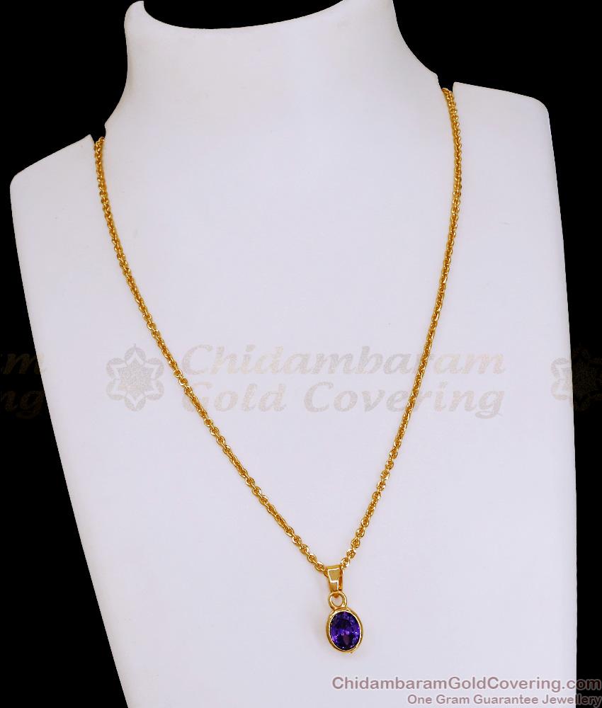 Attractive Gold Plated Amethyst Stone Pendant Chain For Daily Wear SMDR2800