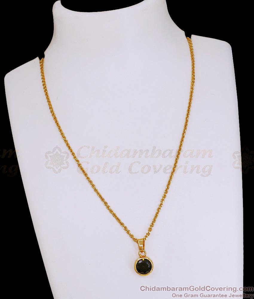 Buy Emerald Stone Micro Gold Polish Pendant Chain Designs Online SMDR2801