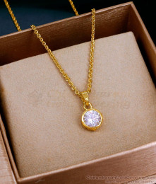 Light Weight 1 Gram Gold Single Stone Pendant Necklace For Women SMDR2802