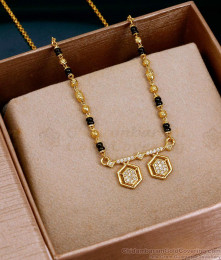 Stylish Ad Stone Pendant Karugamani Chain Short Mangalsutra Designs SMDR2818