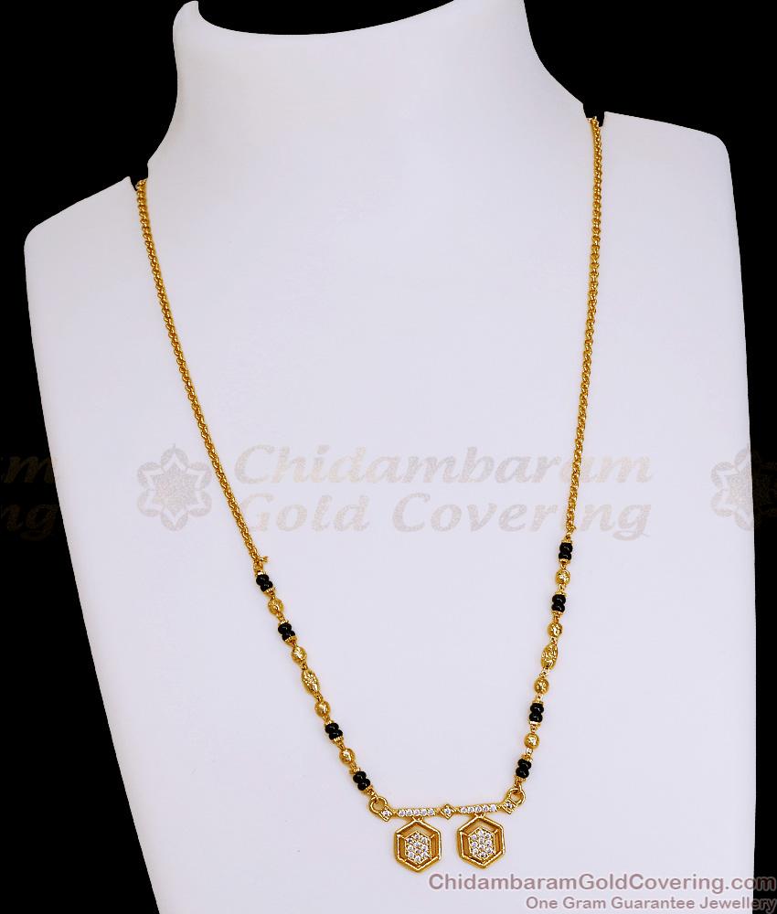 Stylish Ad Stone Pendant Karugamani Chain Short Mangalsutra Designs SMDR2818