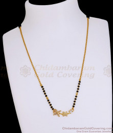 White Stone Floral Design Black Beaded Mangalsutra Chain At Affordable Price SMDR2825