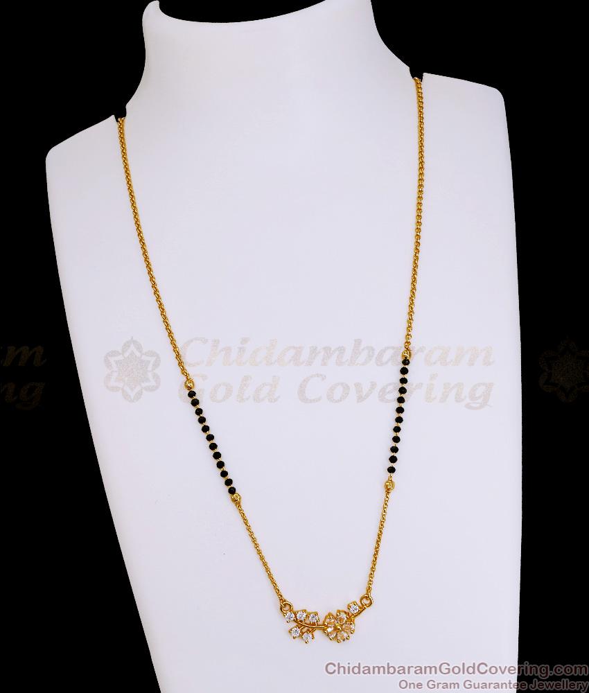 Glittering White Stone Floral Design Short Mangalsutra Karimani Chain Online SMDR2829
