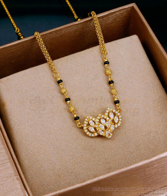 New Model 2 Line Gold Imitation Mangalsutra Chain White Stone Pendant Design SMDR2835