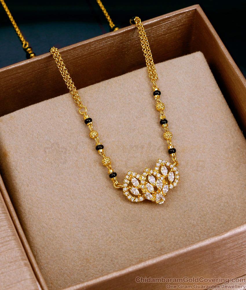 New Model 2 Line Gold Imitation Mangalsutra Chain White Stone Pendant Design SMDR2835