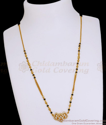 New Model 2 Line Gold Imitation Mangalsutra Chain White Stone Pendant Design SMDR2835