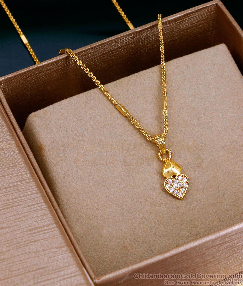 Sleeky Heart Shaped Ad Stone Gold Pendant Chain Online SMDR2845 Sleeky Heart Shaped Ad Stone Gold Pendant Chain Online SMDR2845