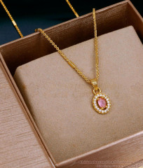 High Quality 1 Gram Gold Pink Stone Pendant Chain Online SMDR2847 High Quality 1 Gram Gold Pink Stone Pendant Chain Online SMDR2847