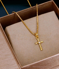 Thin One Gram Gold Cross Pendant With White Stone SMDR2857 Thin One Gram Gold Cross Pendant With White Stone SMDR2857