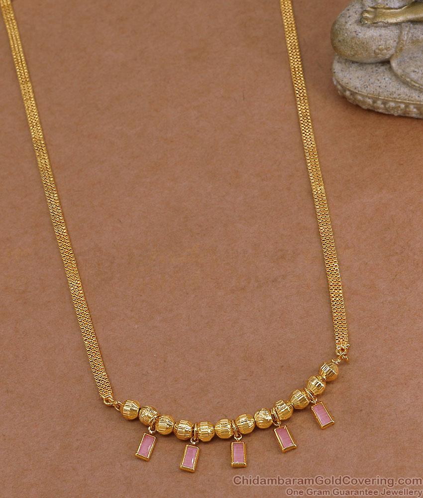 Beautiful Pink Stone Hanging Pendant Gold Short Chain Design SMDR2861