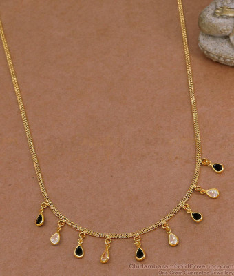 Minimalist 18k Gold Tone Link Necklace Black and White Stone Design SMDR2865