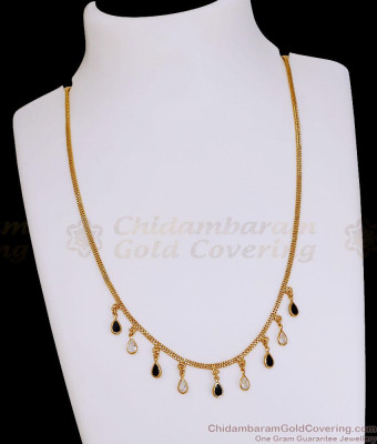 Minimalist 18k Gold Tone Link Necklace Black and White Stone Design SMDR2865