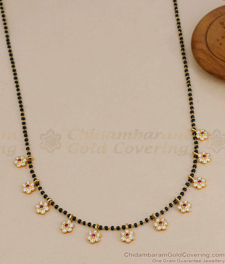Beautiful Ad Stone Flower Charms Mangalsutra Black Beaded Chain SMDR2867