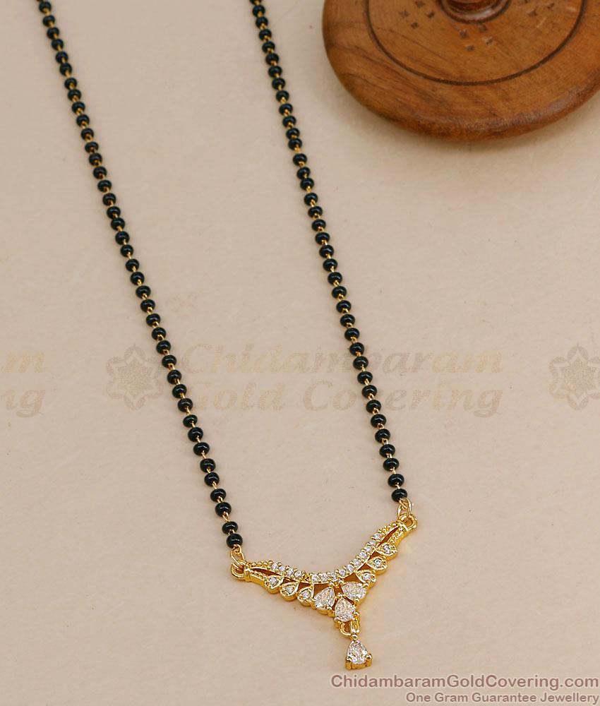 Glittering White Stone Single Line Black Beaded Mangalsutra For Women SMDR2869 Glittering White Stone Single Line Black Beaded Mangalsutra For Women SMDR2869